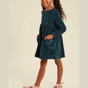 NWT FATFACE Kids Green Pocket Embroidered Metallic Star Dress